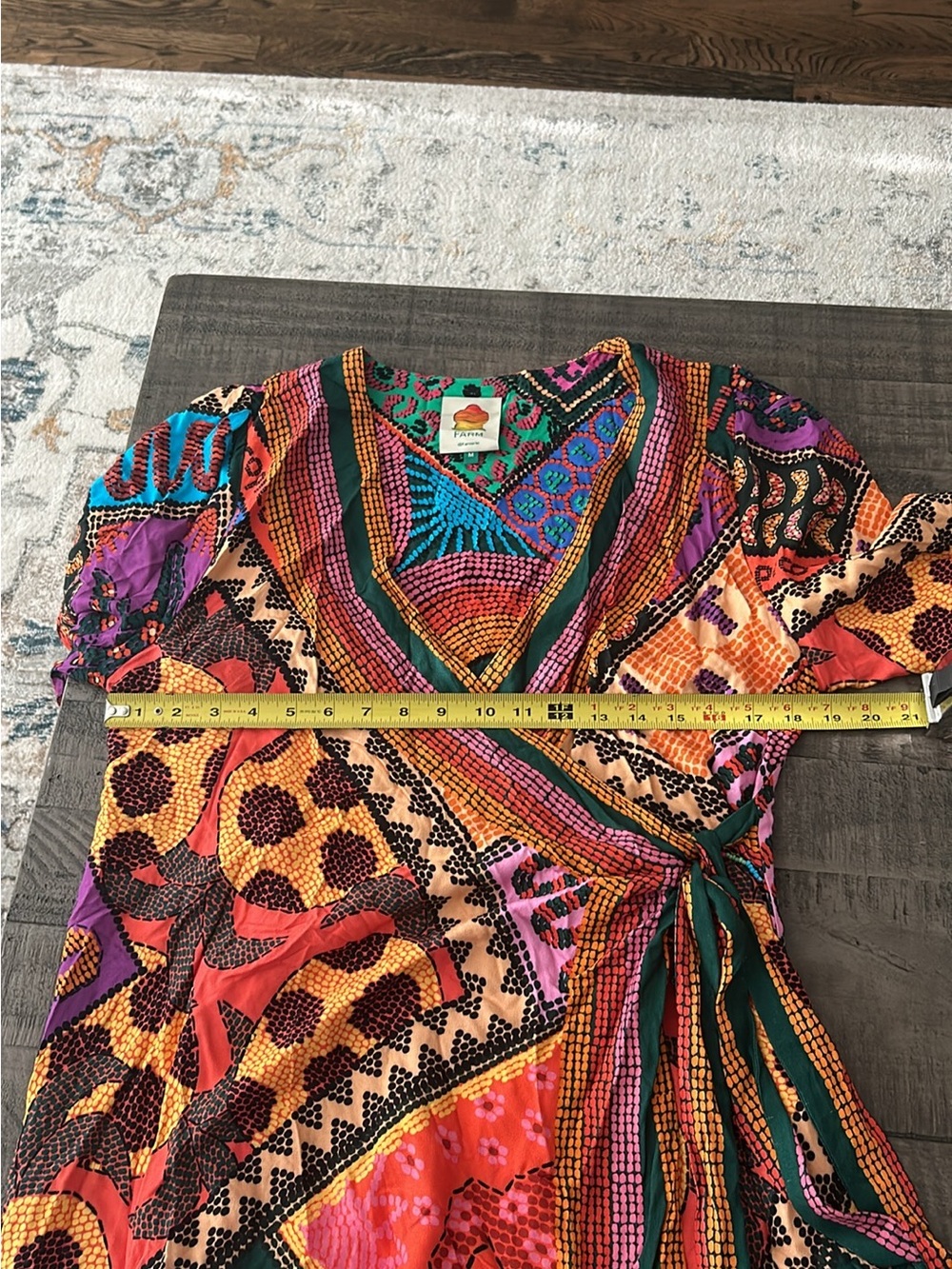FARM Rio Patch Scarf Wrap Dress Colorful Beaded Tassel Boho Tropical Dress SZ M - Picture 6 of 6